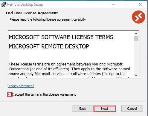 screenshot of the End User License Agreement