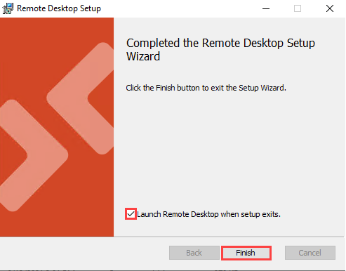 screenshot of the Completed the Remote Desktop Setup Wizard