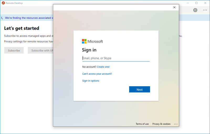 screenshot of the user sign-in